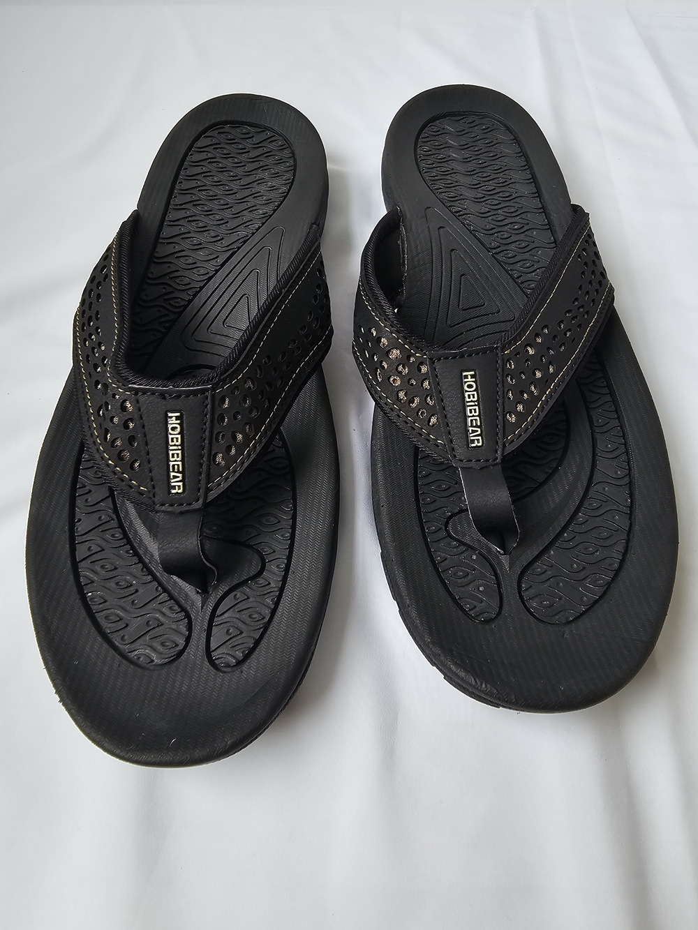 Hobibear Men’s Athletic Flip Flops - Black/Tan Sport Sandals - Size 13 US (EU 48